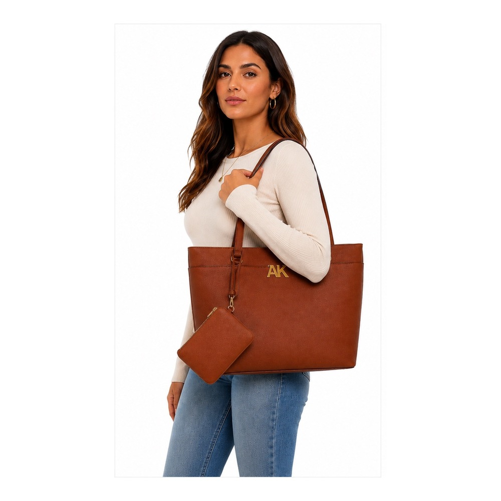 Anne Klein Hazelnut Brown AK Tote Bag with Pouch AKH6490 NWT - Picture 2 of 6
